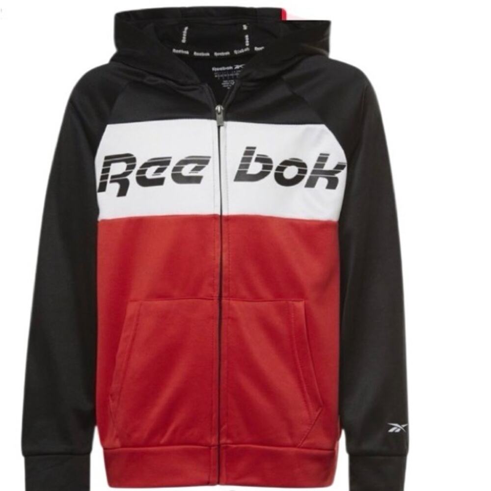 Kid’s Reebok Hoodie in Red, Black, and White color block, size XL